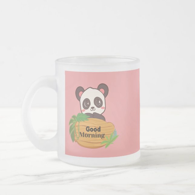 Taza De Cristal Esmerilado Panda con buen tazón matutino (Izquierda)