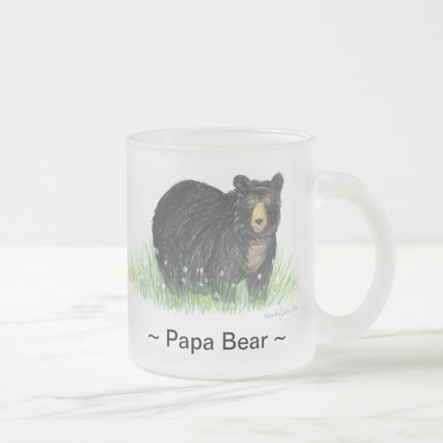 Taza De Cristal Esmerilado ~Papa Bear ~ Black Bear Lg. lg. (Derecha)