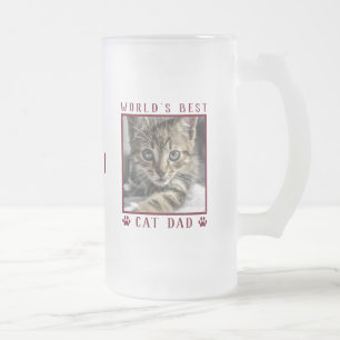 Taza De Cristal Esmerilado Papá Gato del Mundo Huellas de Garra Rojas Nombre 