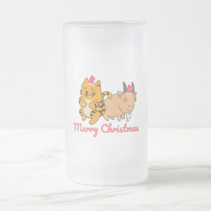 Taza De Cristal Esmerilado Papá Noel - Animales - Regalo de Navidades -