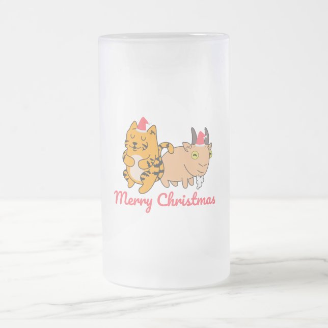 Taza De Cristal Esmerilado Papá Noel - Animales - Regalo de Navidades - (Centro)