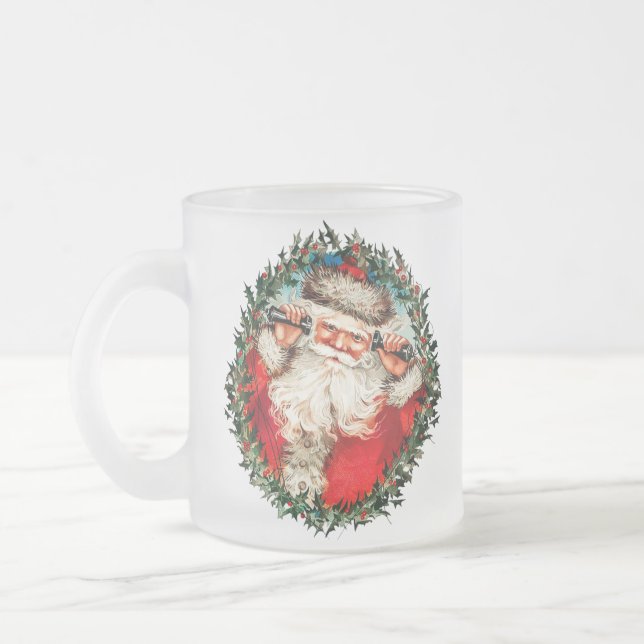 Taza De Cristal Esmerilado Papá Noel en los teléfonos de cuerdas (Izquierda)