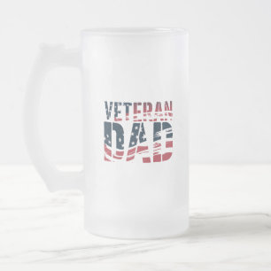 Taza De Cristal Esmerilado Papá Veterano Rojo, Blanco y Azul