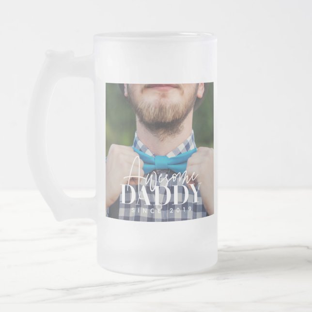Taza De Cristal Esmerilado Papi asombroso desde 20XX Sencilla Foto Elegante (Izquierda)