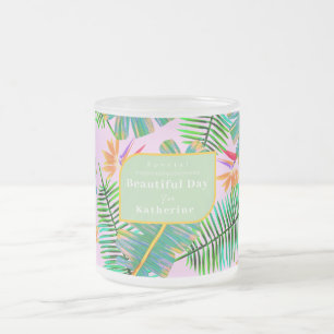 Taza De Cristal Esmerilado Paraíso de Palm Pink