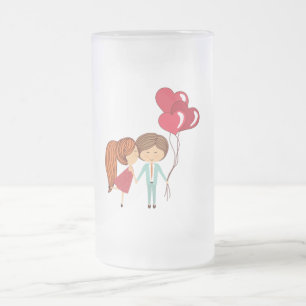 Taza De Cristal Esmerilado pareja con globos