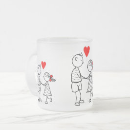 Taza De Cristal Esmerilado Pareja Frost Glass Mug - Amor