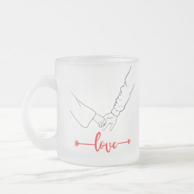 Taza De Cristal Esmerilado Pareja ilustrativa de mano negra y blanca (Izquierda)