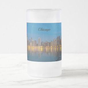 Taza De Cristal Esmerilado Paro escarchado del norte de Chicago Cityscape