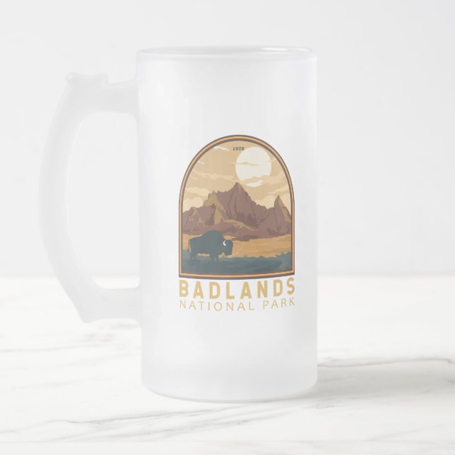 Taza De Cristal Esmerilado Parque nacional de Badlands Emblem (Izquierda)