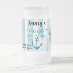Taza De Cristal Esmerilado Partido de Bachelor Stag con temática náutica