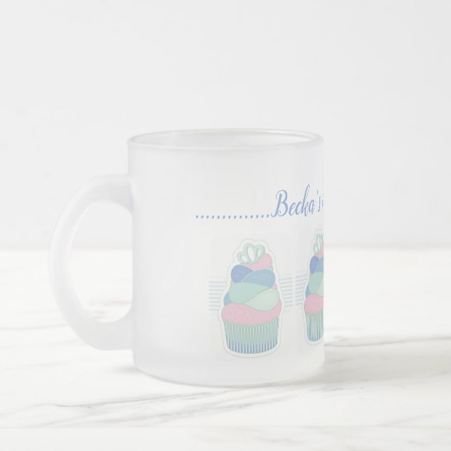 Taza De Cristal Esmerilado Pastel de arroz azul verde lindo (Izquierda)