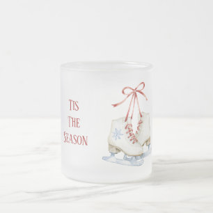 Taza De Cristal Esmerilado Patines de hielo copo de nieve azul Navidad