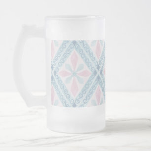 Taza De Cristal Esmerilado patrón azul en forma de diamante