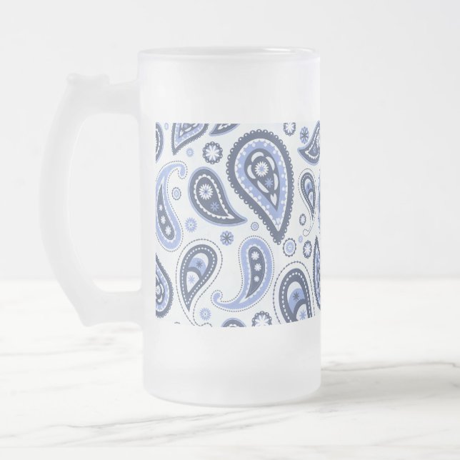 Taza De Cristal Esmerilado Patrón azul paisley (Izquierda)
