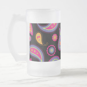 Taza De Cristal Esmerilado Patrón continuo de Paisley colorido