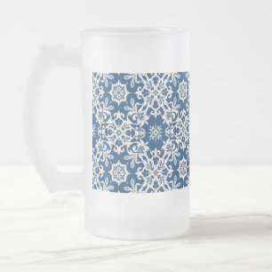 Taza De Cristal Esmerilado Patrón de adorno boho en blanco-azul vintage