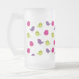 Taza De Cristal Esmerilado Patrón de Aves Lindas y Coloridas