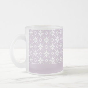 Taza De Cristal Esmerilado Patrón de baldosas de flores blancas en el borde r