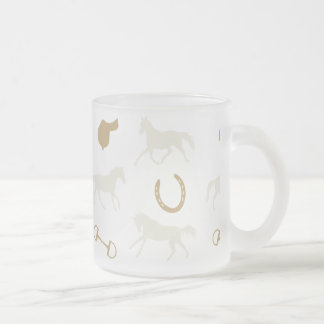 Taza De Cristal Esmerilado Patrón de caballos Gold y Ivory English