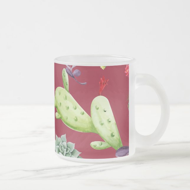 Taza De Cristal Esmerilado Patrón de cactus 4 (Derecha)