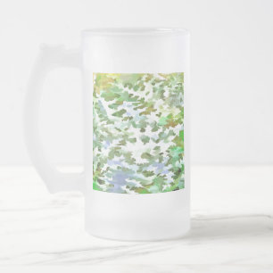 Taza De Cristal Esmerilado Patrón de camuflaje blanco, verde y azul en polvo