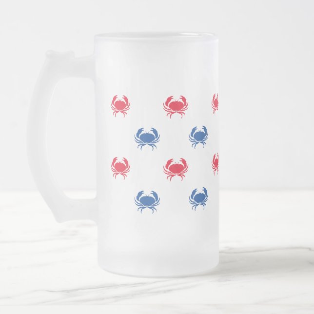 Taza De Cristal Esmerilado Patrón de cangrejo azul rojo patriótico (Izquierda)