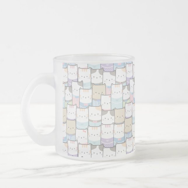 Taza De Cristal Esmerilado Patrón de caras de gatito de Doodle (Izquierda)