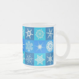 Taza De Cristal Esmerilado Patrón de copos de nieve azules