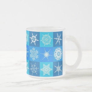 Taza De Cristal Esmerilado Patrón de copos de nieve azules