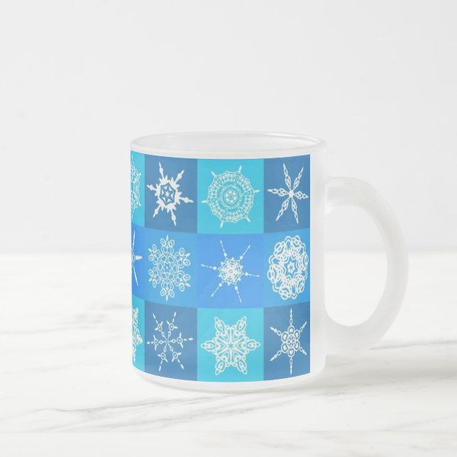 Taza De Cristal Esmerilado Patrón de copos de nieve azules (Derecha)
