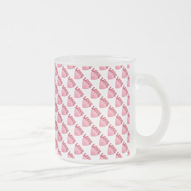 Taza De Cristal Esmerilado Patrón de corazón de amor rosa (Derecha)