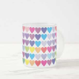 Taza De Cristal Esmerilado Patrón de Corazones Arcoíris Coloridos