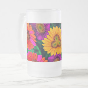 Taza De Cristal Esmerilado Patrón de Daisy Bouquet colorido