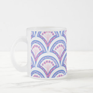 Taza De Cristal Esmerilado patrón de damasco floral azul