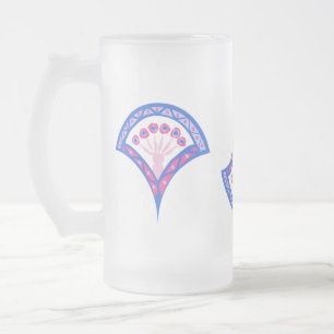 Taza De Cristal Esmerilado patrón de damasco floral azul
