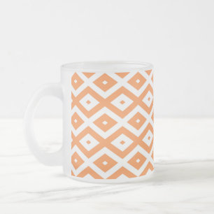 Taza De Cristal Esmerilado Patrón de diamante blanco y naranja