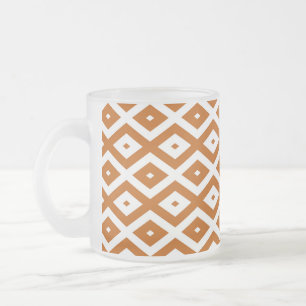 Taza De Cristal Esmerilado Patrón de diamante blanco y naranja quemado