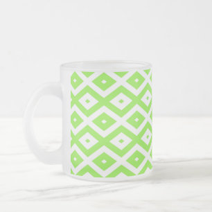 Taza De Cristal Esmerilado Patrón de diamante blanco y verde limón