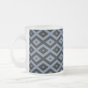 Taza De Cristal Esmerilado Patrón de diamante gris azul y negro