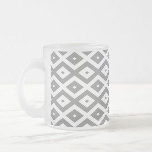 Taza De Cristal Esmerilado Patrón de diamante gris y blanco