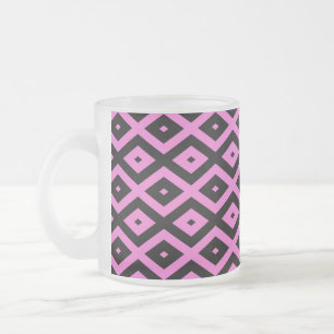 Taza De Cristal Esmerilado Patrón de diamante rosa y negro