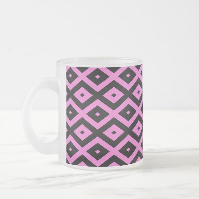 Taza De Cristal Esmerilado Patrón de diamante rosa y negro (Izquierda)