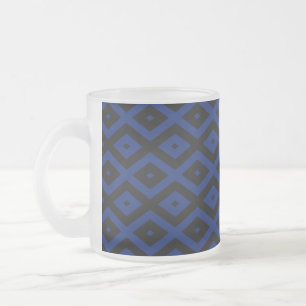 Taza De Cristal Esmerilado Patrón de diamantes azul y negro
