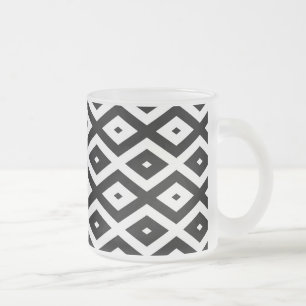 Taza De Cristal Esmerilado Patrón de diamantes en blanco y negro