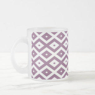 Taza De Cristal Esmerilado Patrón de diamantes malva y blanco