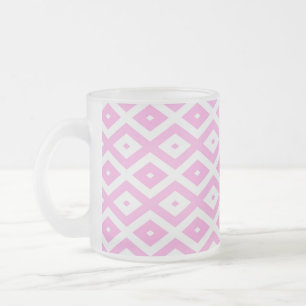 Taza De Cristal Esmerilado Patrón de diamantes rosa y blanco