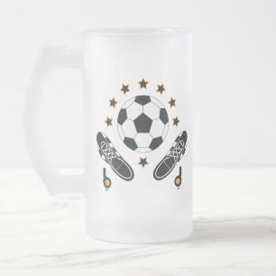 Taza De Cristal Esmerilado Patrón de equipo deportivo de fútbol blanco y negr