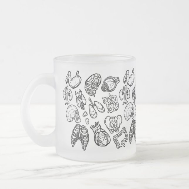 Taza De Cristal Esmerilado Patrón de esbozo de anatomía humana moderna en bla (Izquierda)