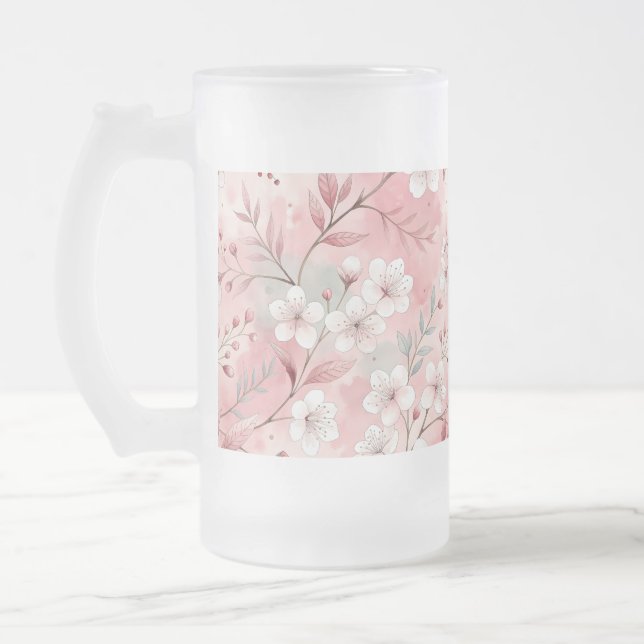 Taza De Cristal Esmerilado Patrón de flor sakura rosado (Izquierda)